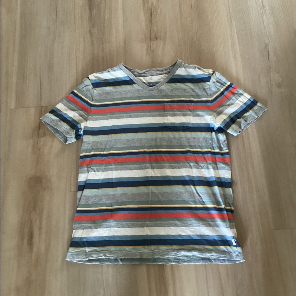 GAP Kids Gray and Blue Striped Tee
